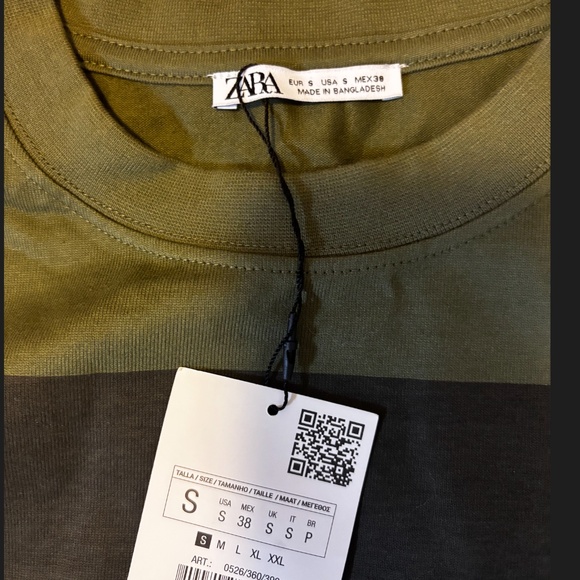 Zara khaki and green 100% cotton wide stripes heavy weight long sleeve tee NWT - Picture 4 of 6